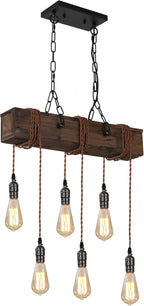 6-Lights Dining Farmhouse Chandelier Wooden Ceiling Pendant