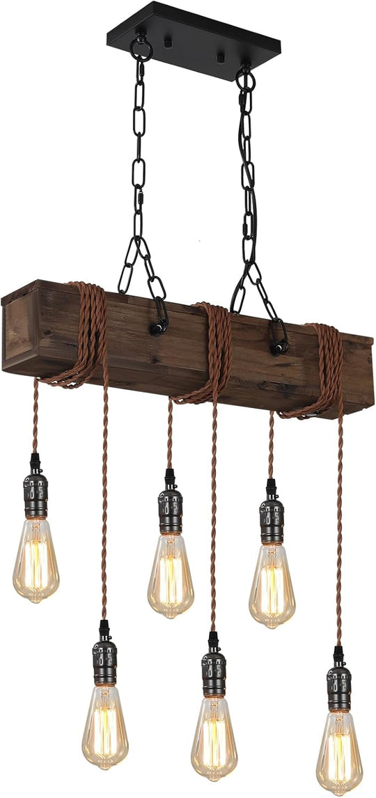 6-Lights Dining Farmhouse Chandelier Wooden Ceiling Pendant