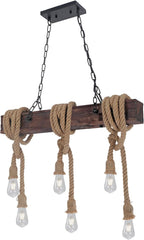 6-Lights Dining Farmhouse Chandelier Wooden Ceiling Pendant