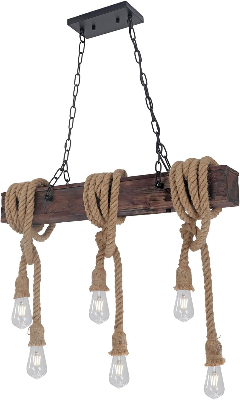6-Lights Dining Farmhouse Chandelier Wooden Ceiling Pendant