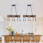 6-Lights Dining Farmhouse Chandelier Wooden Ceiling Pendant