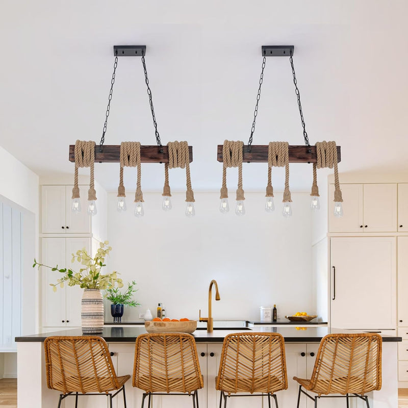 6-Lights Dining Farmhouse Chandelier Wooden Ceiling Pendant