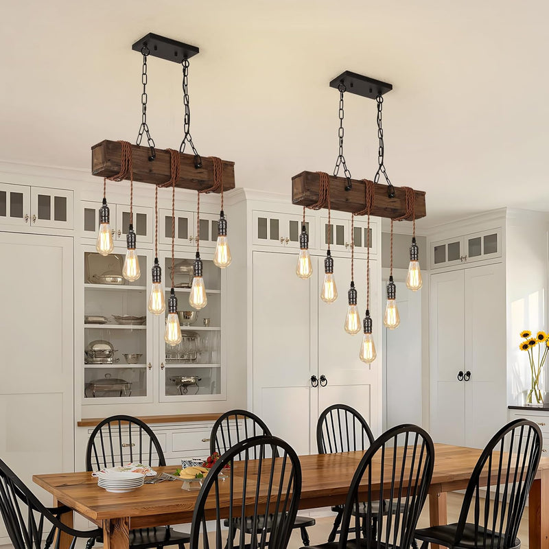 6-Lights Dining Farmhouse Chandelier Wooden Ceiling Pendant