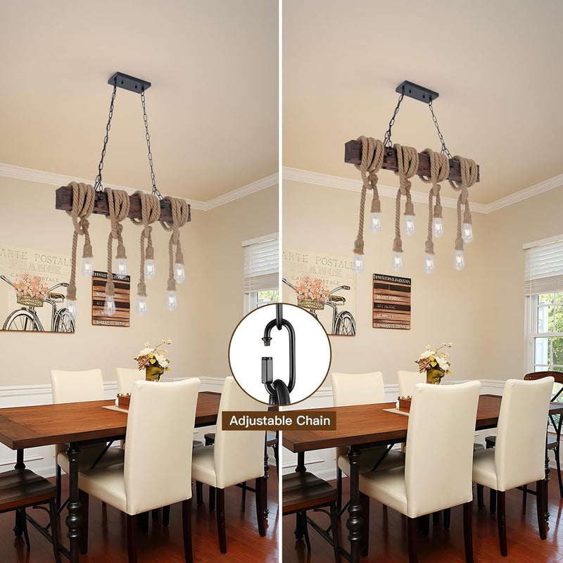 6-Lights Dining Farmhouse Chandelier Wooden Ceiling Pendant