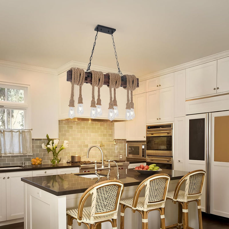6-Lights Dining Farmhouse Chandelier Wooden Ceiling Pendant