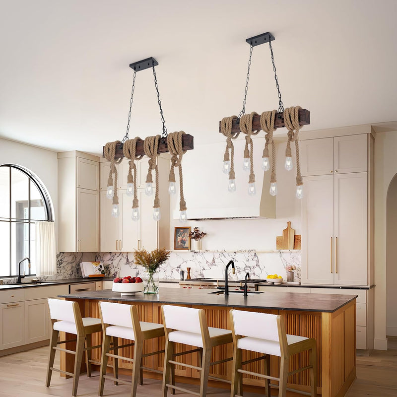 6-Lights Dining Farmhouse Chandelier Wooden Ceiling Pendant