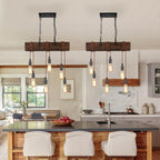 6-Lights Dining Farmhouse Chandelier Wooden Ceiling Pendant