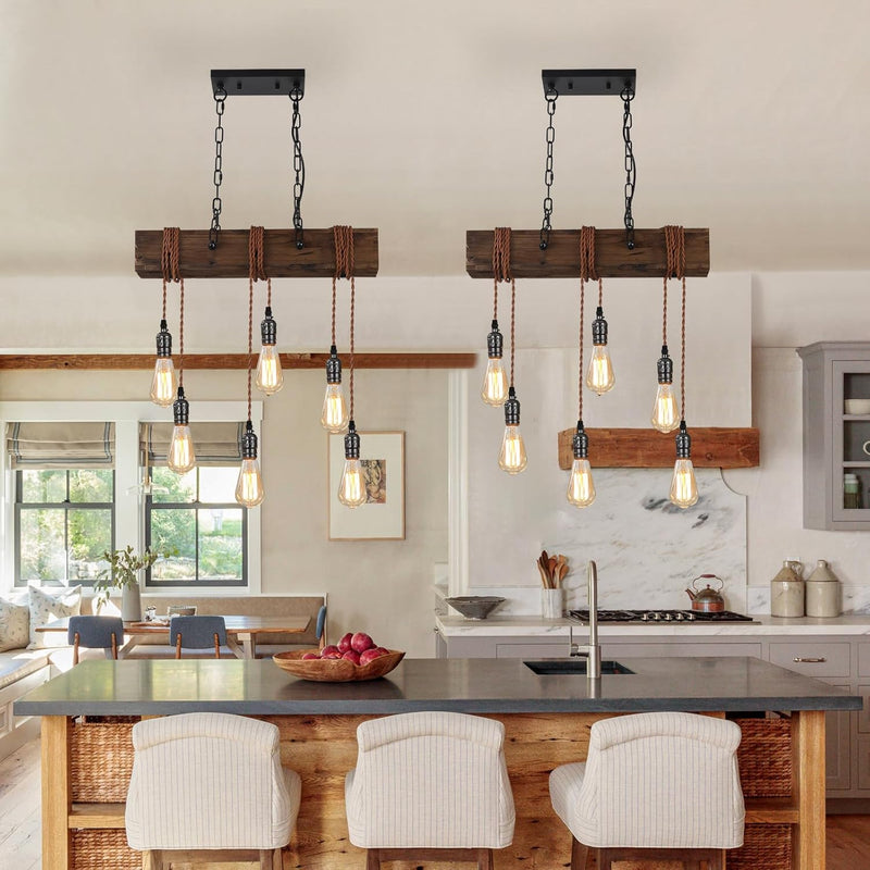 6-Lights Dining Farmhouse Chandelier Wooden Ceiling Pendant
