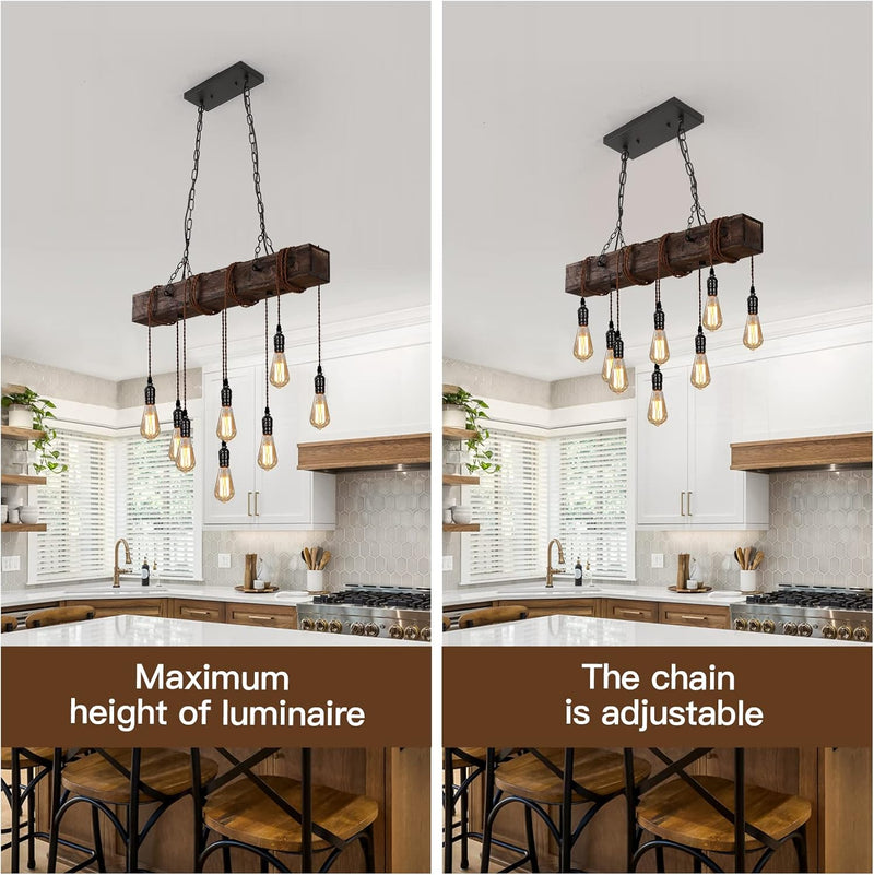 6-Lights Dining Farmhouse Chandelier Wooden Ceiling Pendant