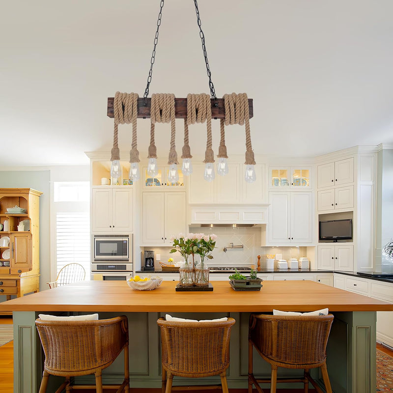 6-Lights Dining Farmhouse Chandelier Wooden Ceiling Pendant