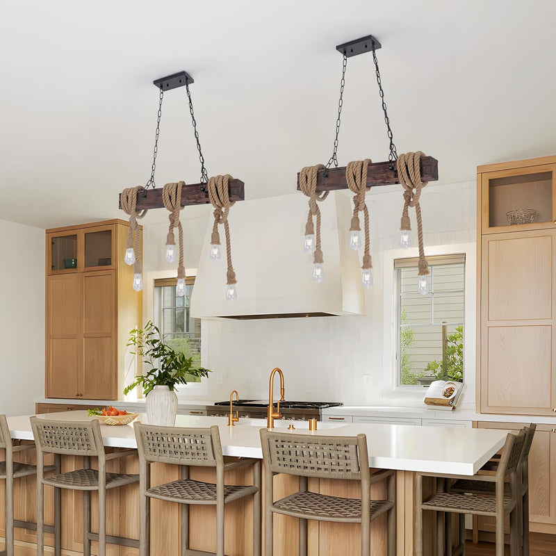 6-Lights Dining Farmhouse Chandelier Wooden Ceiling Pendant