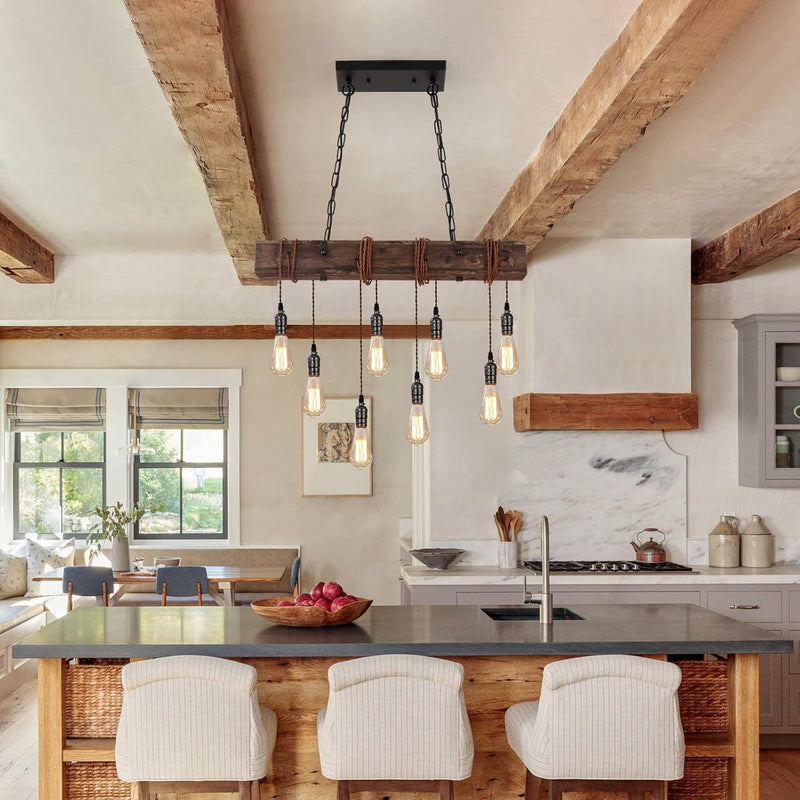 6-Lights Dining Farmhouse Chandelier Wooden Ceiling Pendant