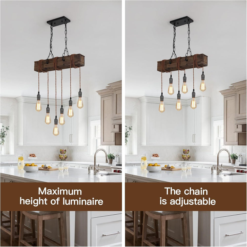 6-Lights Dining Farmhouse Chandelier Wooden Ceiling Pendant