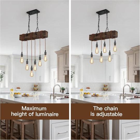 6-Lights Dining Farmhouse Chandelier Wooden Ceiling Pendant