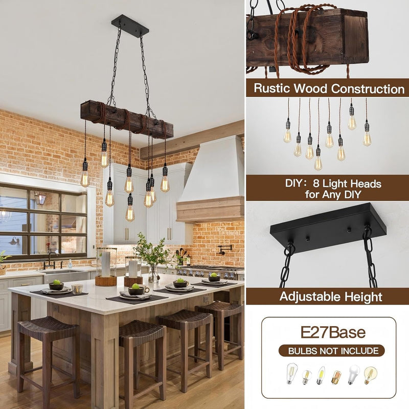 6-Lights Dining Farmhouse Chandelier Wooden Ceiling Pendant
