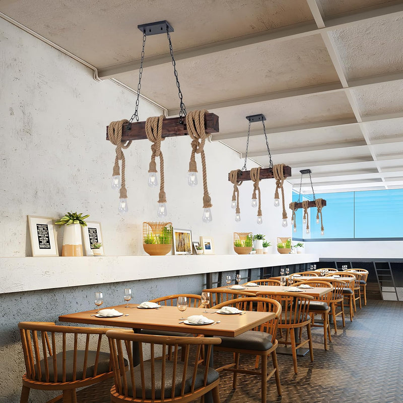 6-Lights Dining Farmhouse Chandelier Wooden Ceiling Pendant