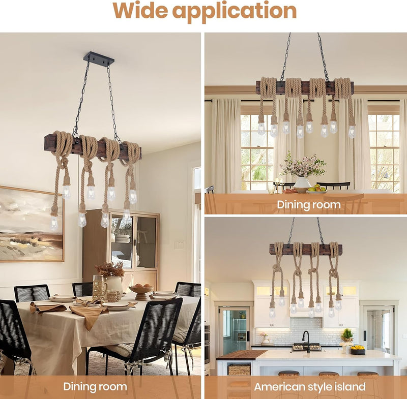 6-Lights Dining Farmhouse Chandelier Wooden Ceiling Pendant