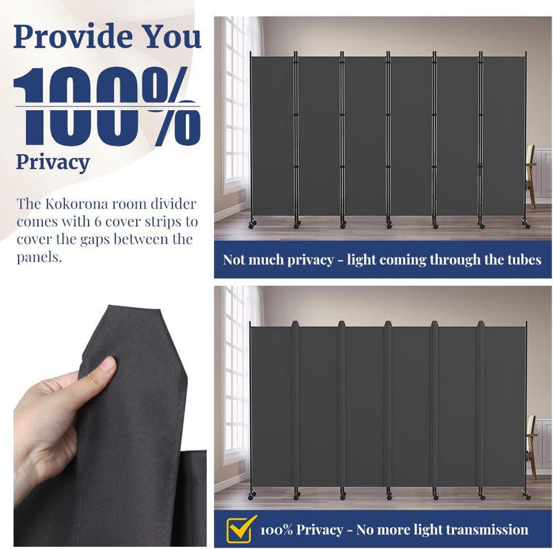 6 Panel Room Divider 6FT Tall Rolling Privacy