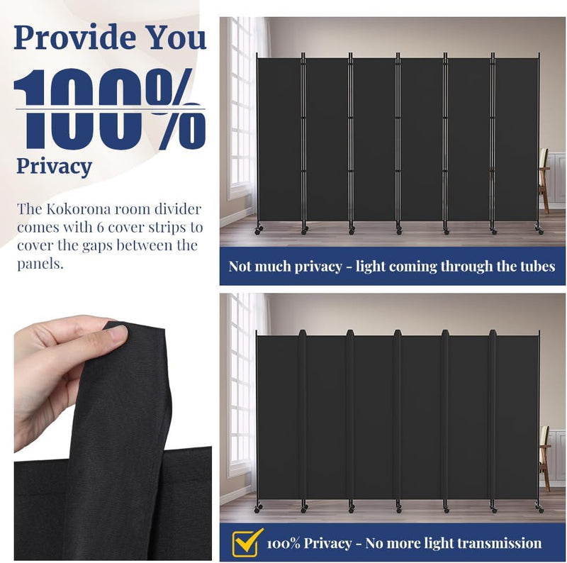 6 Panel Room Divider 6FT Tall Rolling Privacy