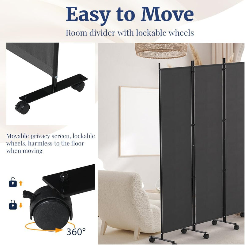 6 Panel Room Divider 6FT Tall Rolling Privacy