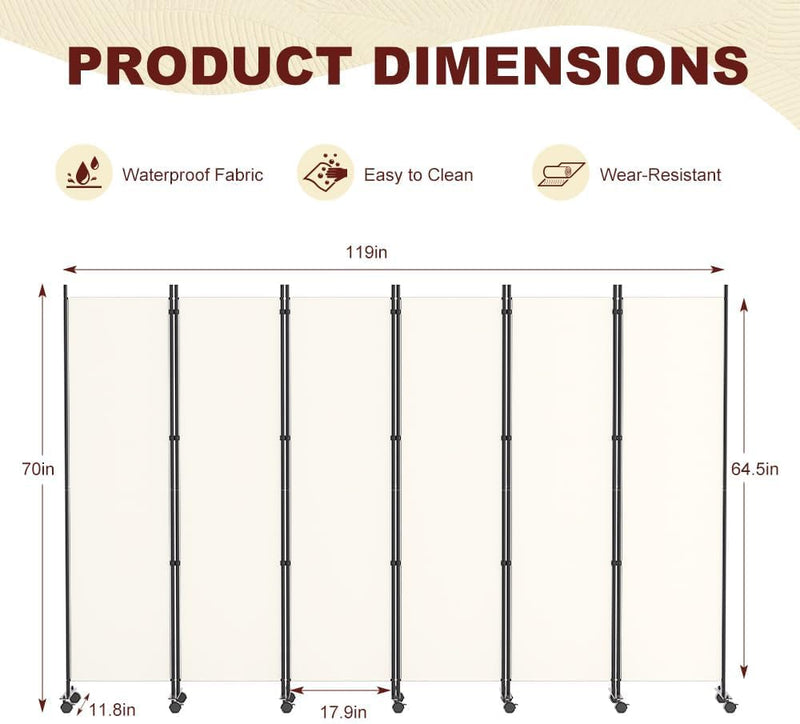 6 Panel Room Divider Folding Privacy Screen Freestanding