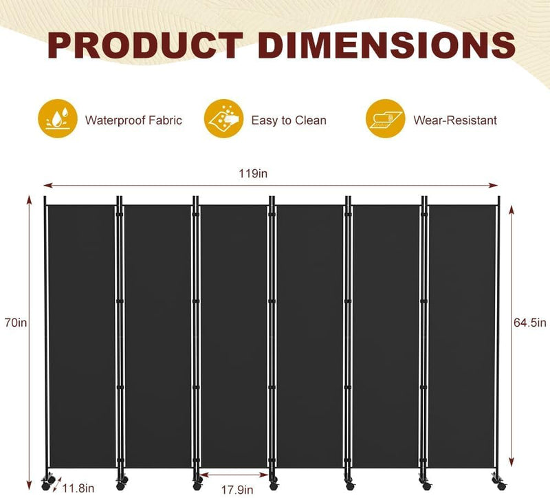 6 Panel Room Divider Folding Privacy Screen Freestanding
