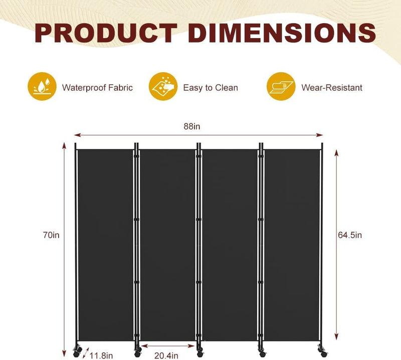 6 Panel Room Divider Folding Privacy Screen Freestanding