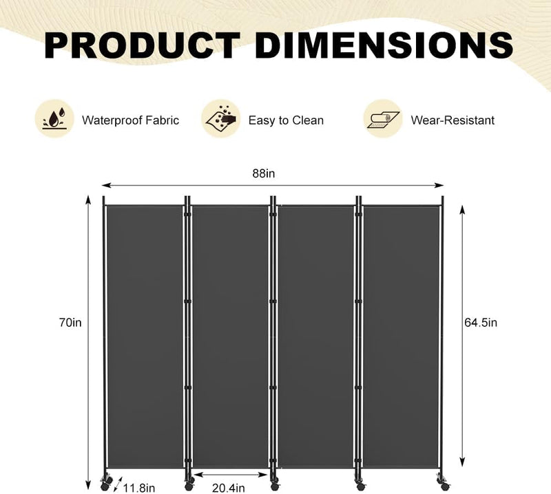6 Panel Room Divider Folding Privacy Screen Freestanding
