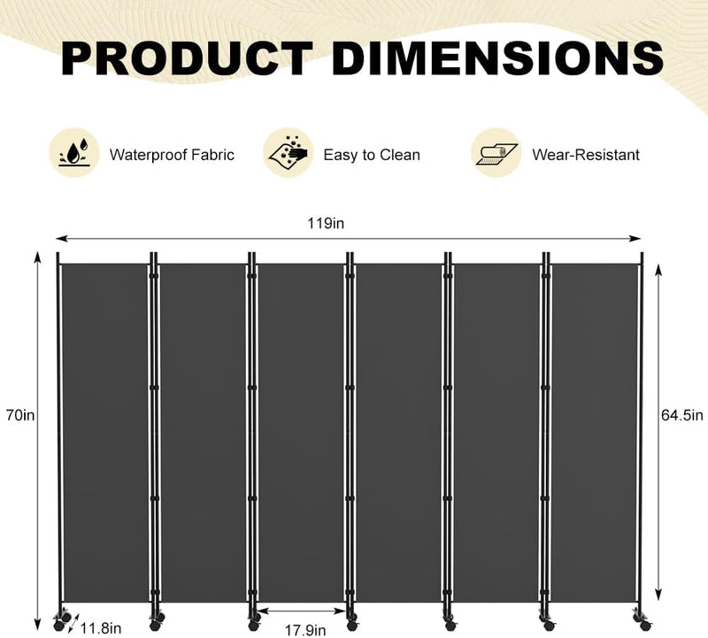 6 Panel Room Divider Folding Privacy Screen Freestanding
