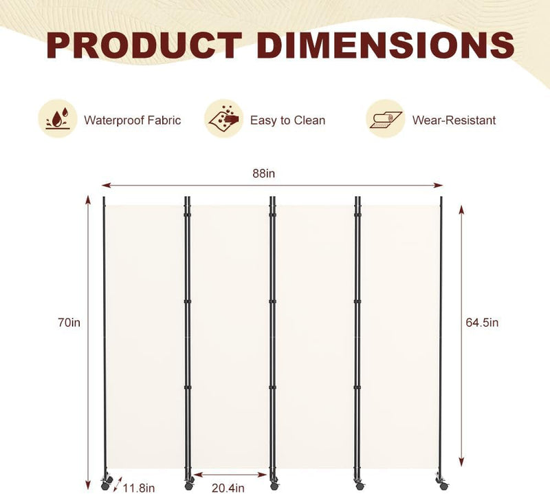 6 Panel Room Divider Folding Privacy Screen Freestanding
