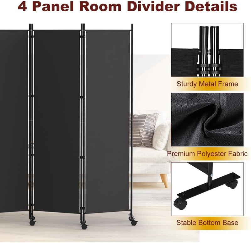 6 Panel Room Divider Folding Privacy Screen Freestanding