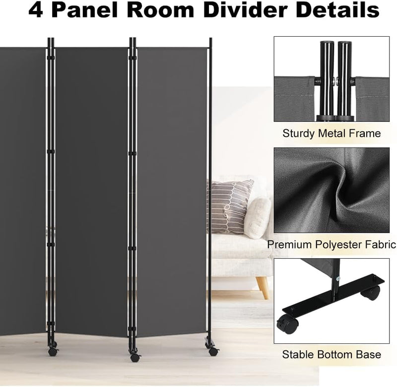 6 Panel Room Divider Folding Privacy Screen Freestanding