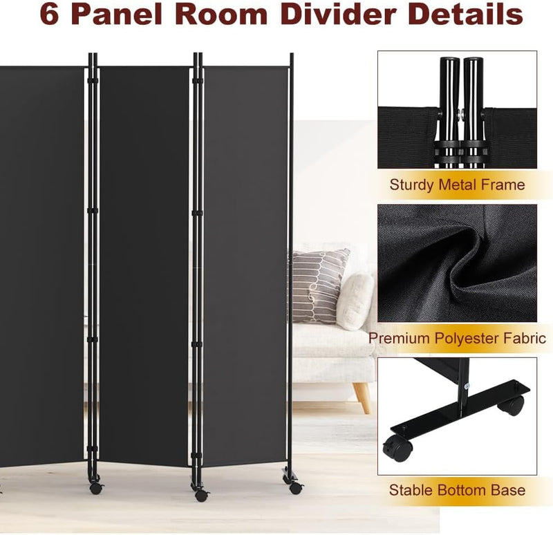 6 Panel Room Divider Folding Privacy Screen Freestanding