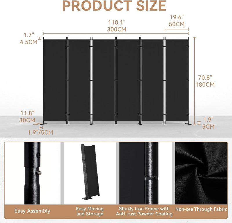 6 Panels 6FT Room Divider and Folding