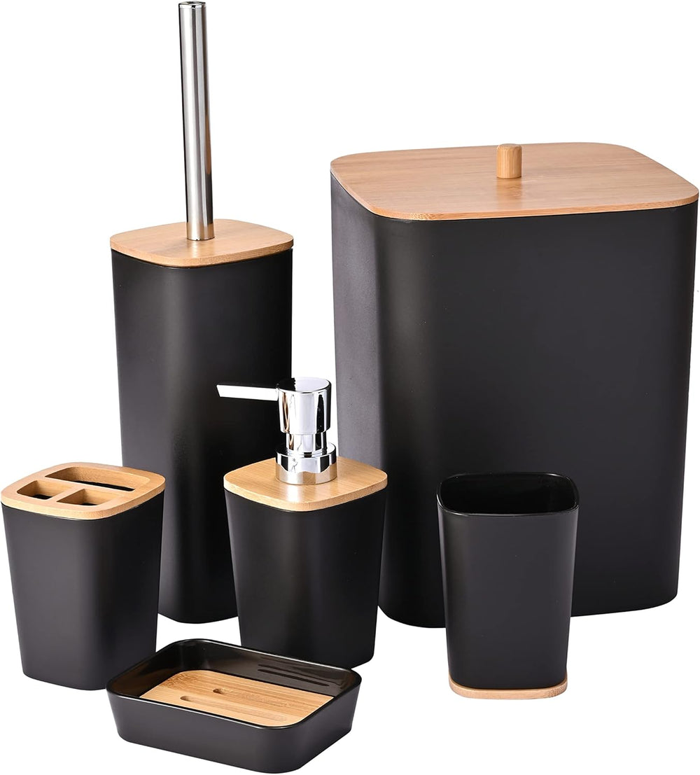 6 Pieces Bamboo Bathroom Accessories Set Luxury Accessory