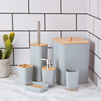 6 Pieces Bamboo Bathroom Accessories Set Luxury Accessory