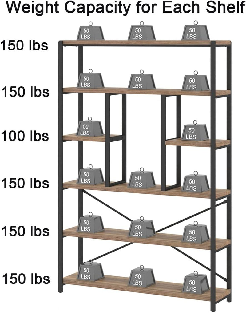 6 Tier Bookcase Modern Large Wide Book Shelf