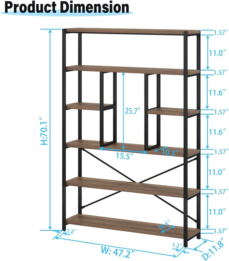 6 Tier Bookcase Modern Large Wide Book Shelf
