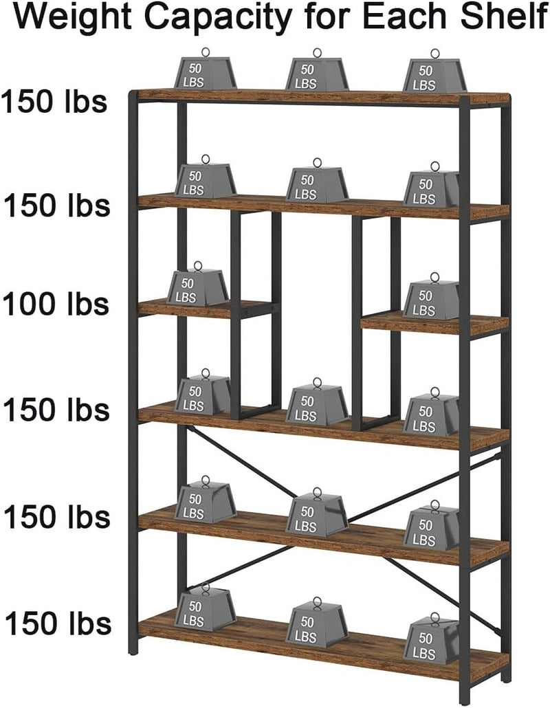 6 Tier Bookcase Modern Large Wide Book Shelf