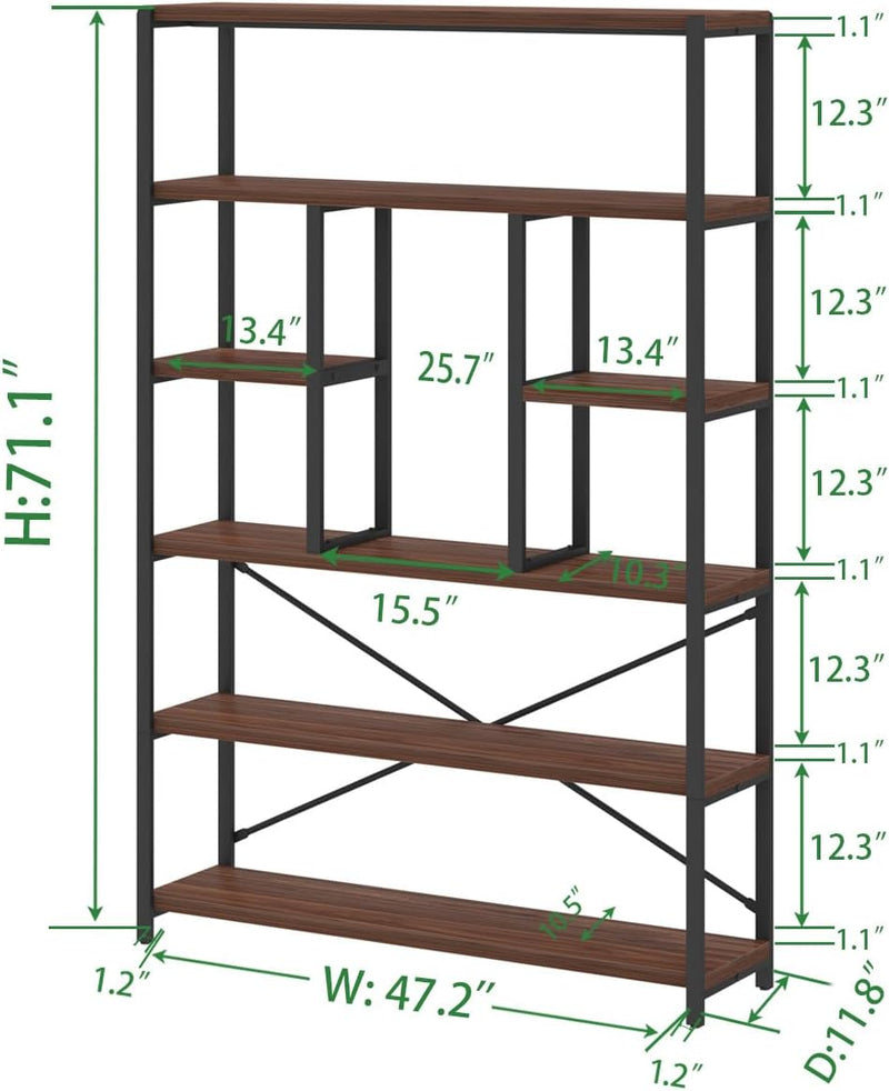 6 Tier Bookcase Modern Large Wide Book Shelf