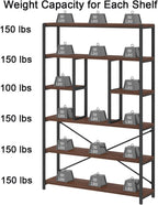 6 Tier Bookcase Modern Large Wide Book Shelf