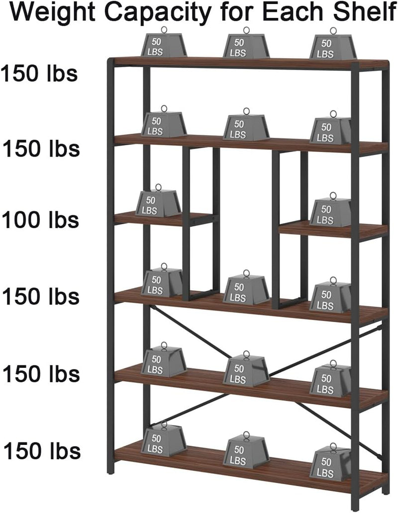 6 Tier Bookcase Modern Large Wide Book Shelf