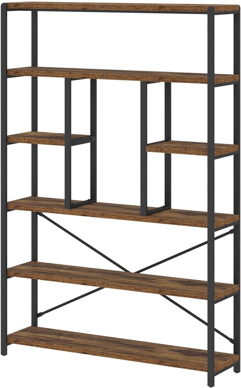6 Tier Bookcase Modern Large Wide Book Shelf
