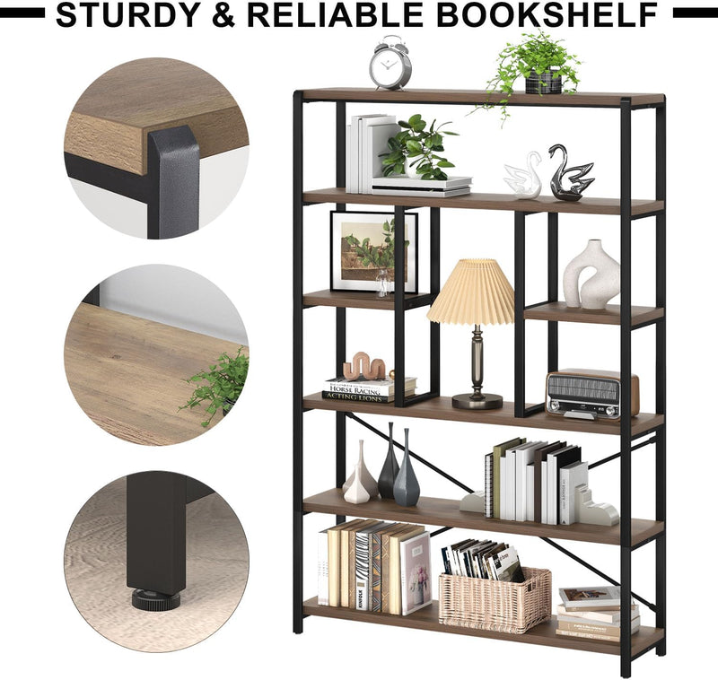 6 Tier Bookcase Modern Large Wide Book Shelf