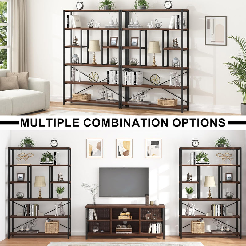 6 Tier Bookcase Modern Large Wide Book Shelf