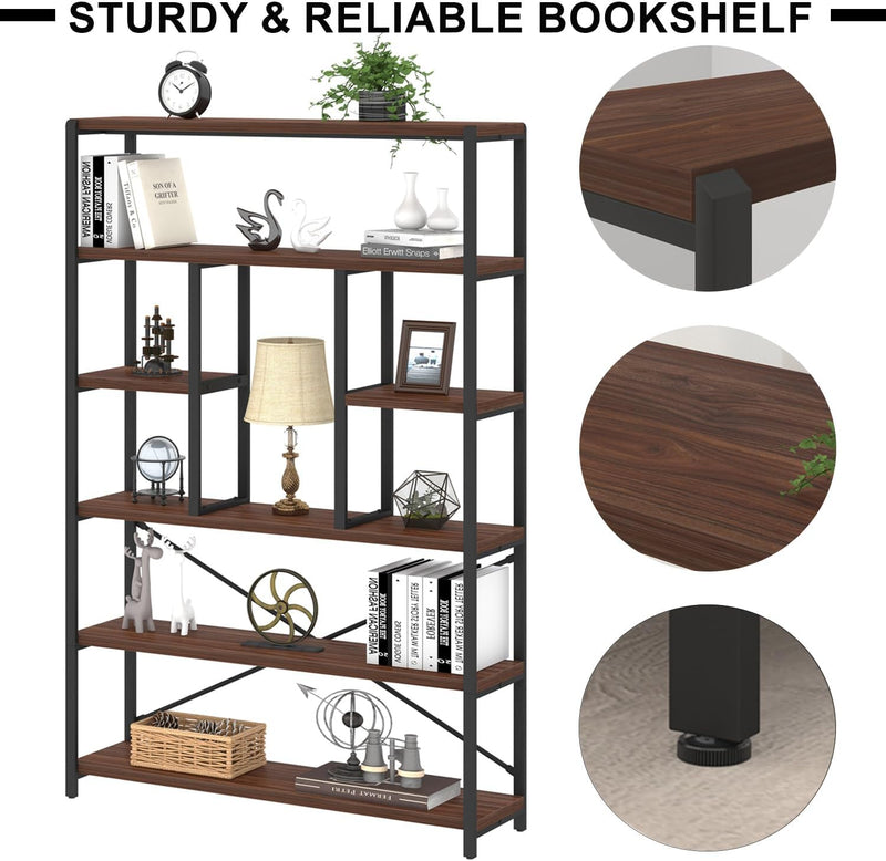 6 Tier Bookcase Modern Large Wide Book Shelf