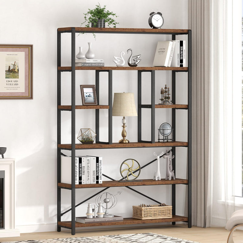 6 Tier Bookcase Modern Large Wide Book Shelf