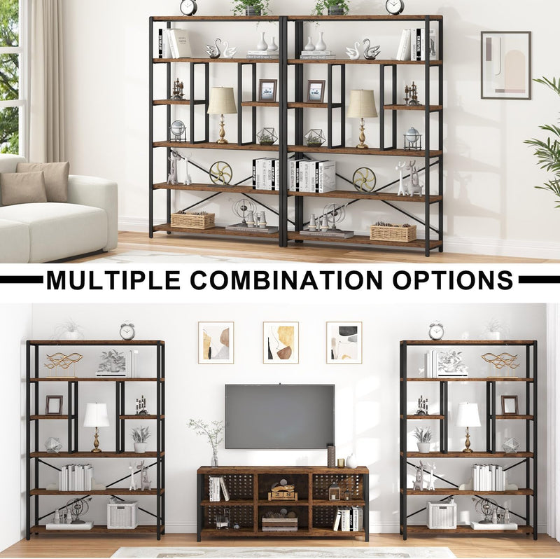 6 Tier Bookcase Modern Large Wide Book Shelf