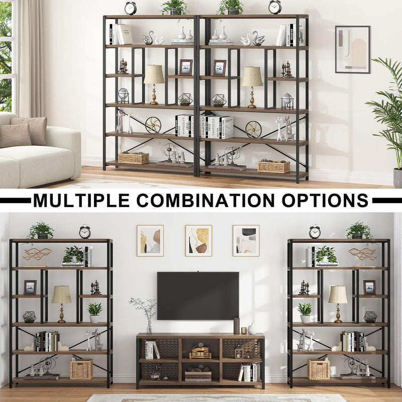 6 Tier Bookcase Modern Large Wide Book Shelf