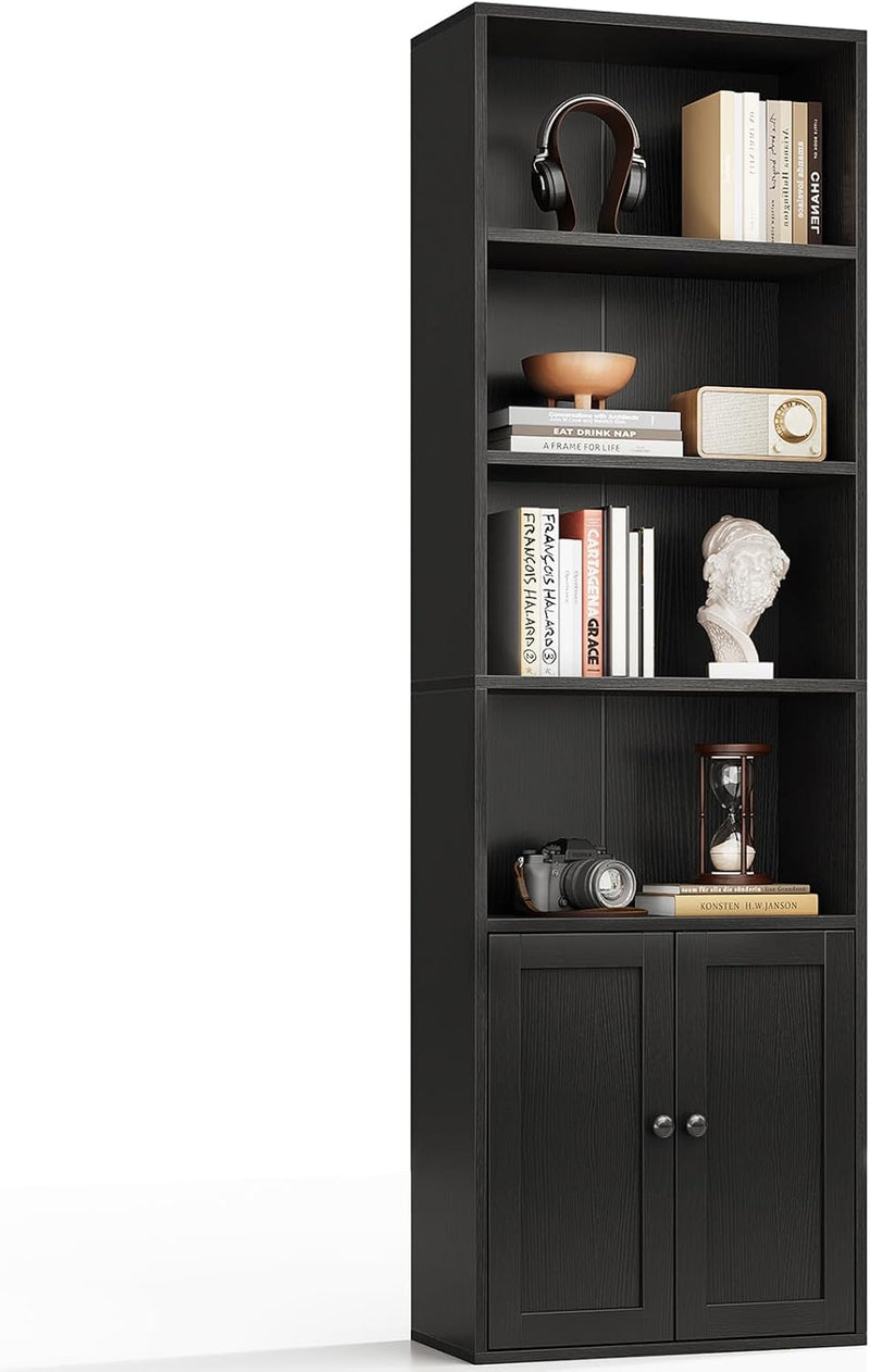 6-Tier Bookcase with Doors Storage Cabinet 176.4CM